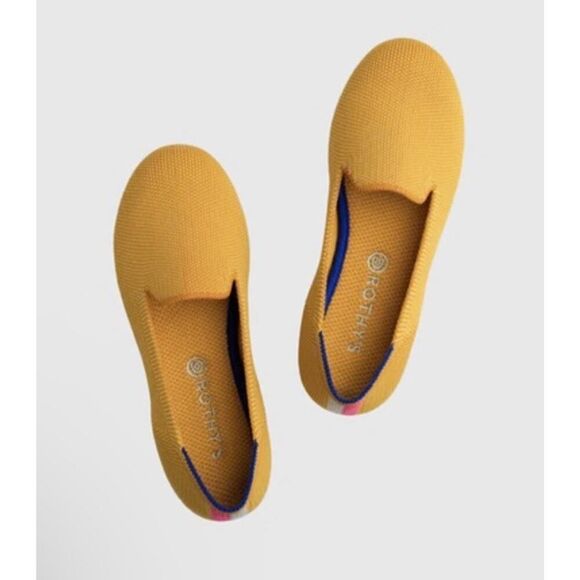 NEW Rothy’s The Almond Flat Yellow Knit Stripe Slip-On Shoes Size 8.5 - Picture 1 of 8